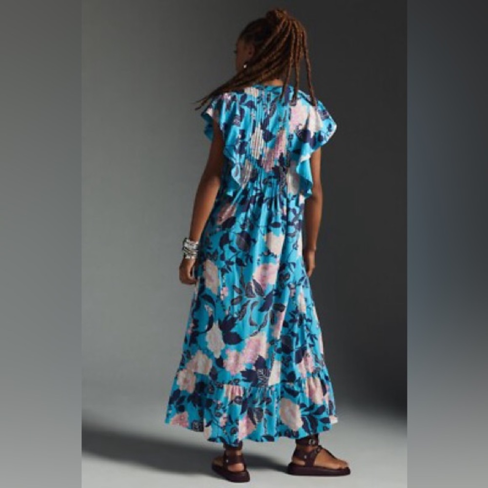Anthropologie Maeve XL Cassandra blue floral Aline maxi dress - Picture 3 of 8